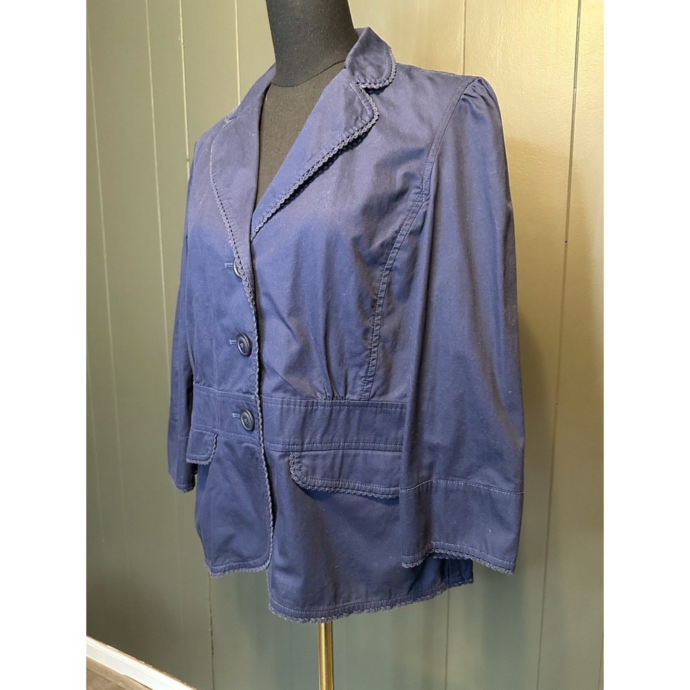 LL Bean Unstructured Cotton Blazer Jacket Womens‎ 16 Regular Button Up - Picture 6 of 9